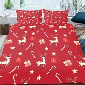 Festive Red Reindeer and Candy Cane Bedding Set (059)